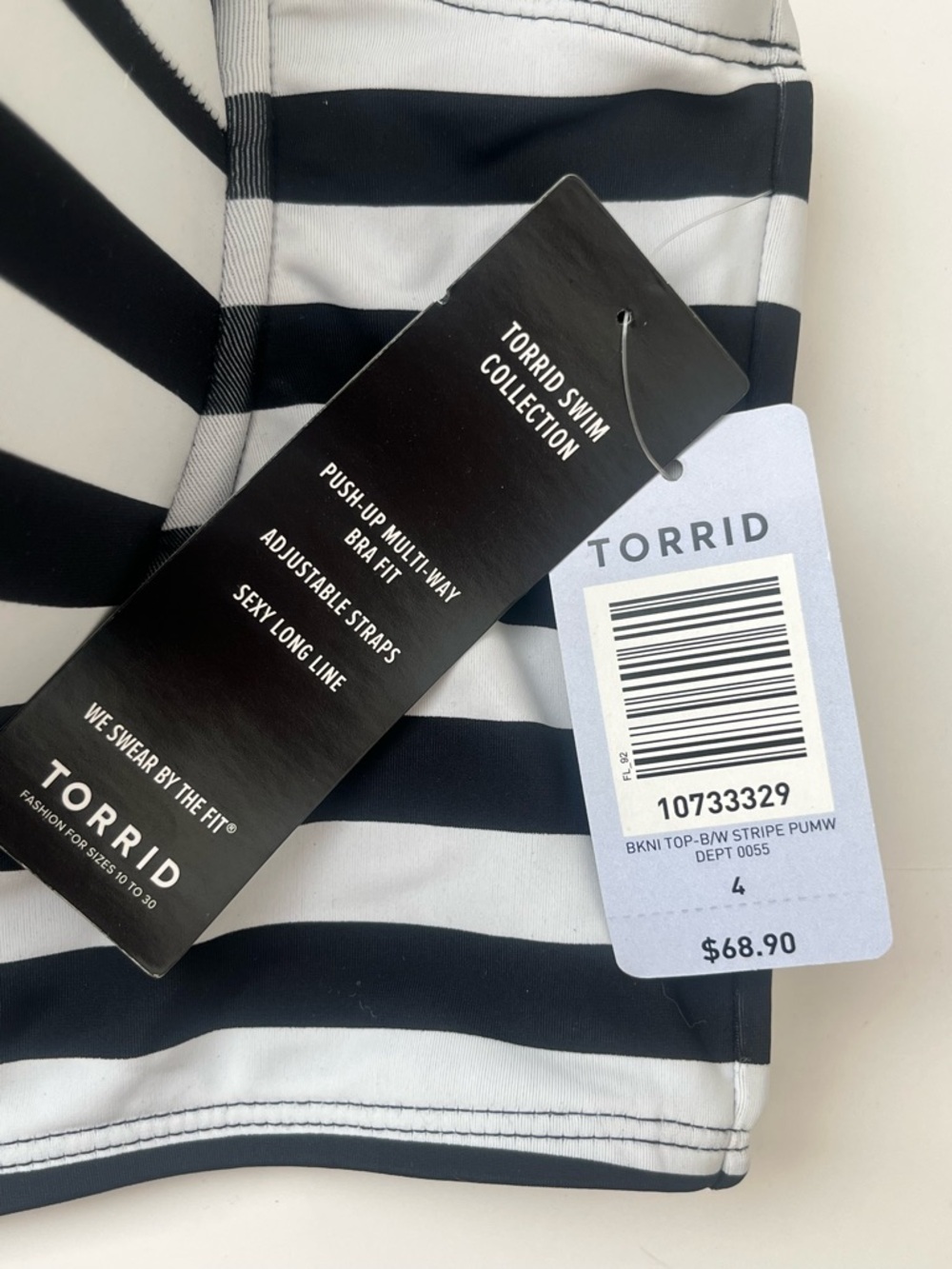Torrid Striped Halter Bikini Top Black White adjustable NEW 4X - Picture 6 of 10
